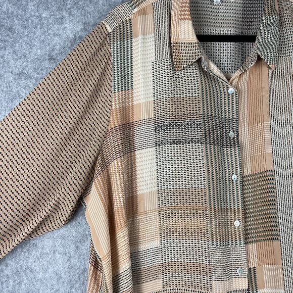 Rose Olive Tunic Top Woman 3X Button Up Geometric 3/4 Sleeve Lightweight - Picture 4 of 14